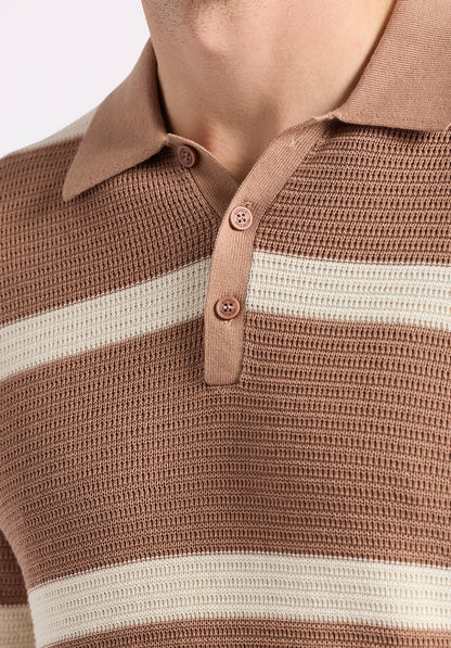 Buffalo Men Sweaters Brown Knit Sweaters Regular Fit Polo Collar