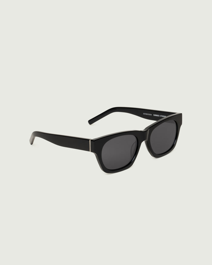 Black::Wolf Sunglasses rectangle black acetate front diagonal