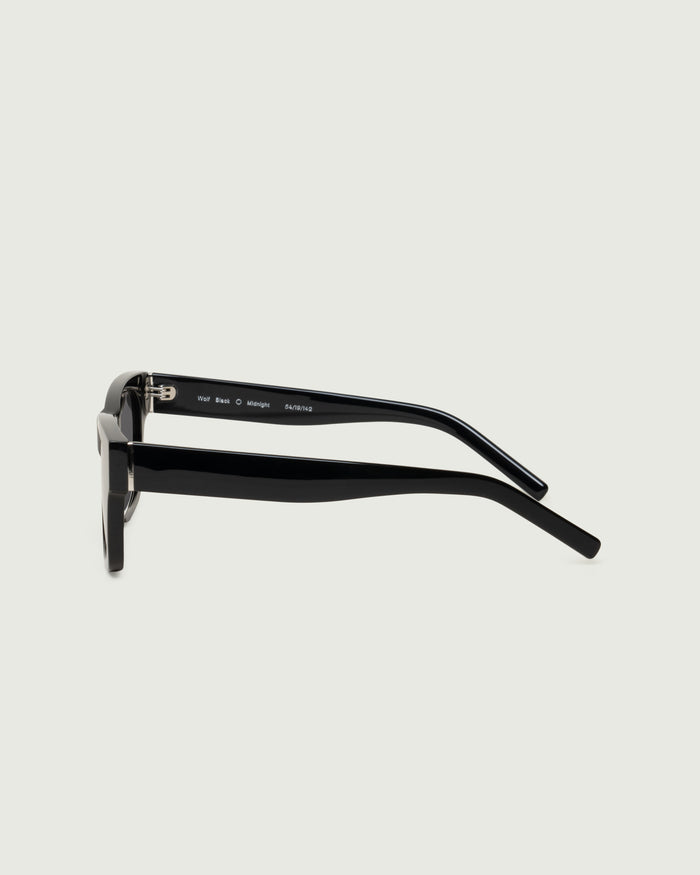 Black::Wolf Sunglasses rectangle black acetate side