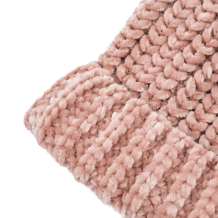 Women Rose Pink Chenille Fold-Over Beanie with Pom Pom One Size