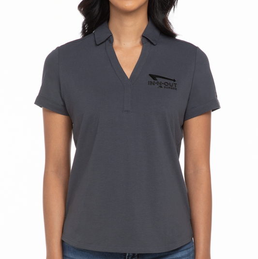 front of Women's Grey Performance Polo