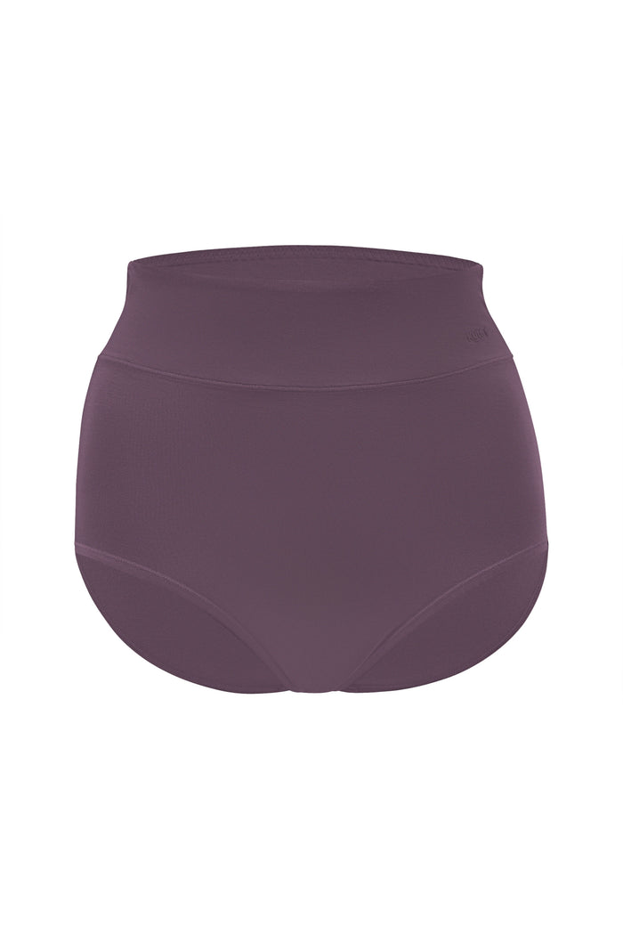 Women's High-Waisted Brief in Currant shown on a ghost mannequin