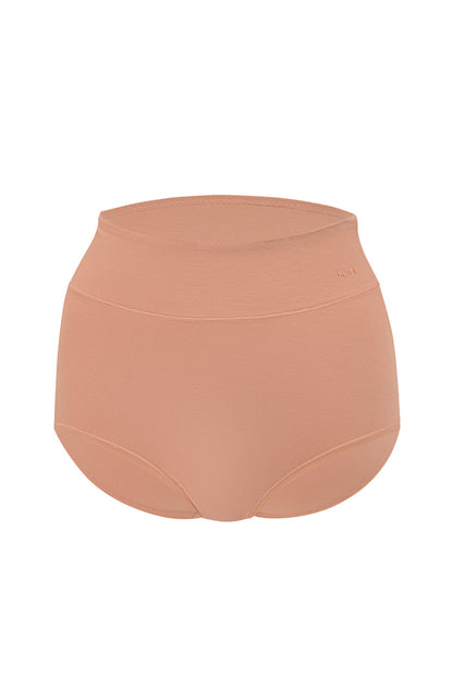 Women's High-Waisted Brief in Latte shown on a ghost mannequin
