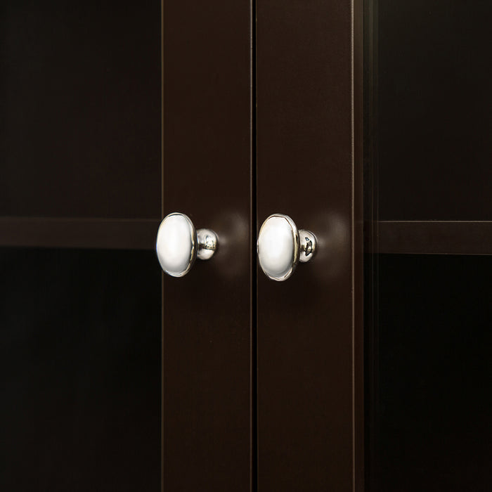 Wooden Wall Mounted Storage Cabinet with Glass Double Doors, Espresso