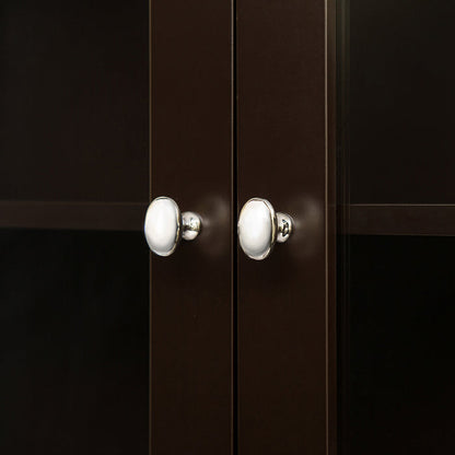 Wooden Wall Mounted Storage Cabinet with Glass Double Doors, Espresso