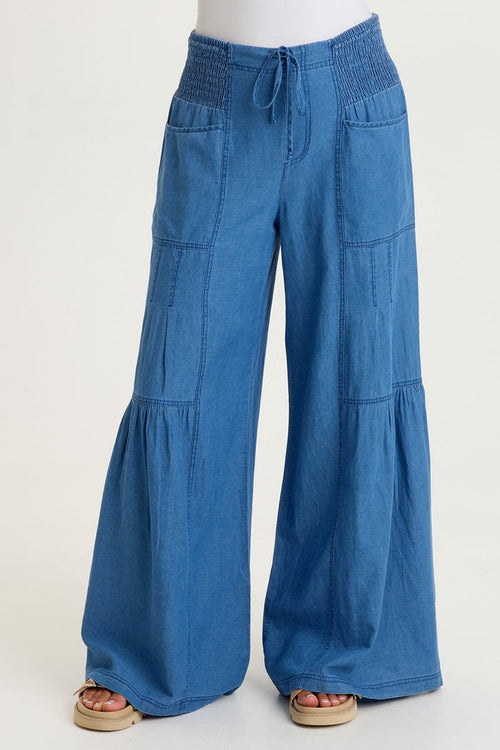 XCVI Zain Indigo Twill Tiered Wide Leg