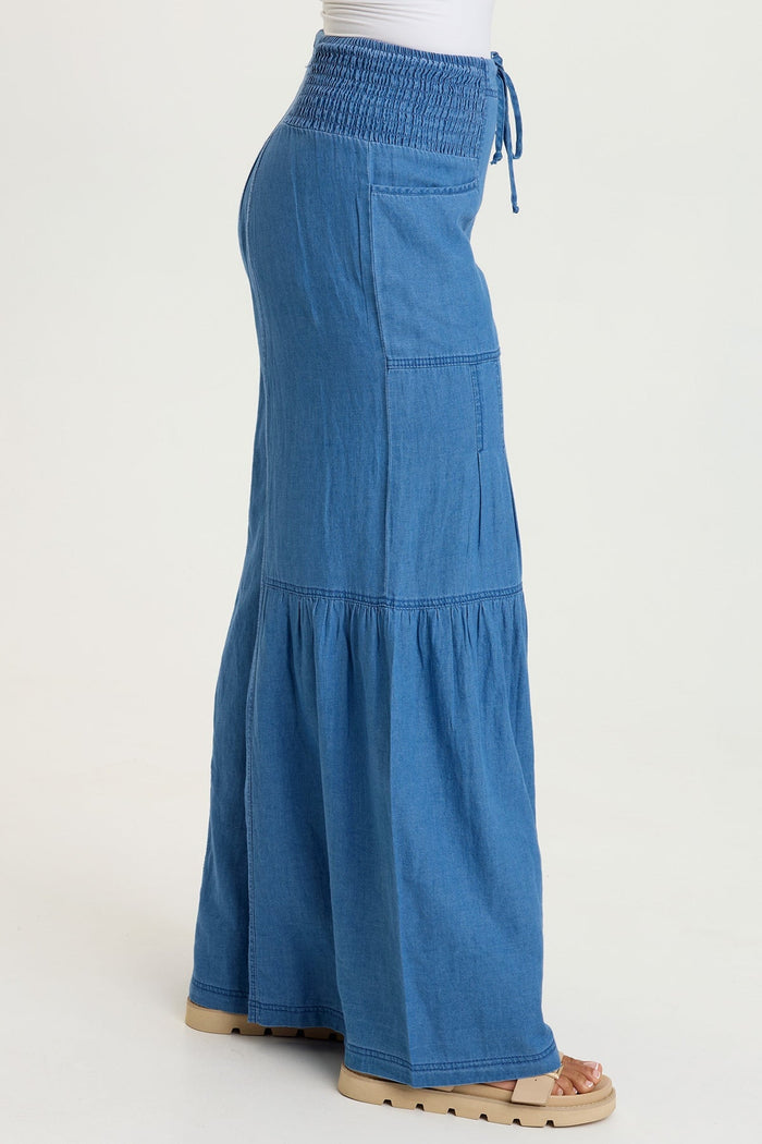 XCVI Zain Indigo Twill Tiered Wide Leg
