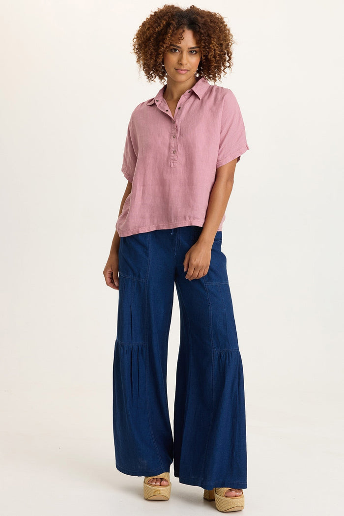 XCVI Zain Indigo Twill Tiered Wide Leg
