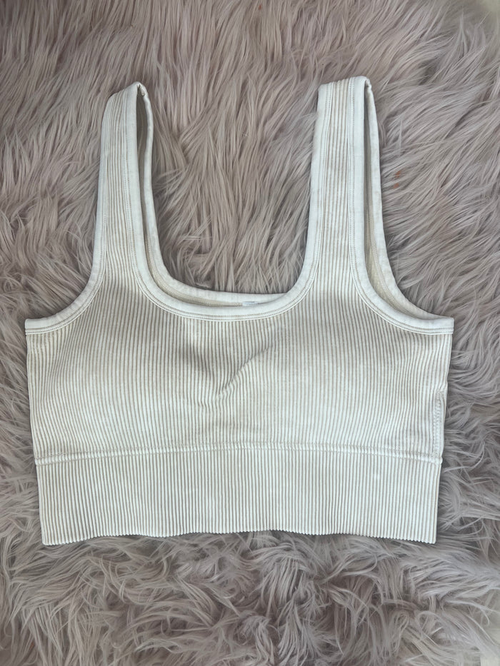 Zenana Washed Ribbed Square Neck Bralette