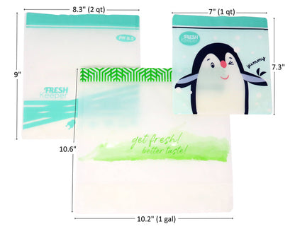 S, L, XL ZipFresh Reusable Ziplock Produce Saver Bag Dimension- ACHub